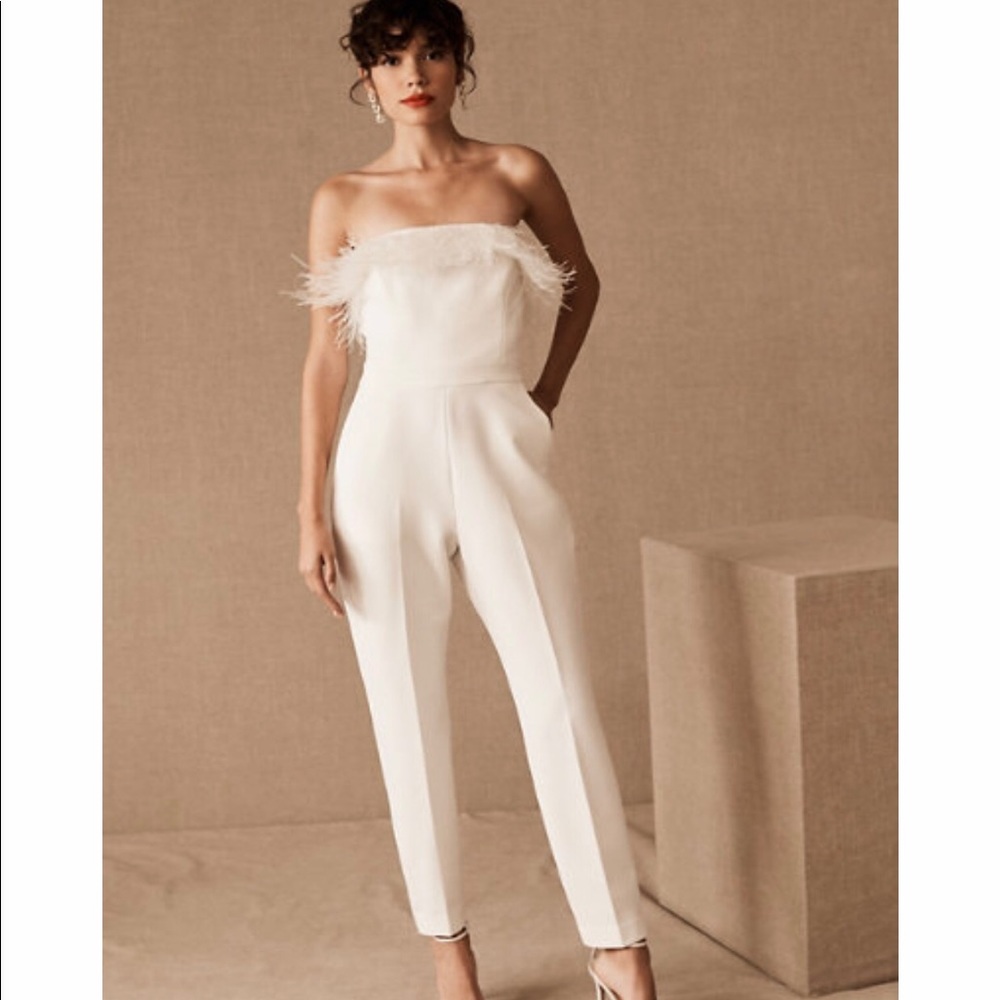 Saylor Janae feather strapless jumpsuit